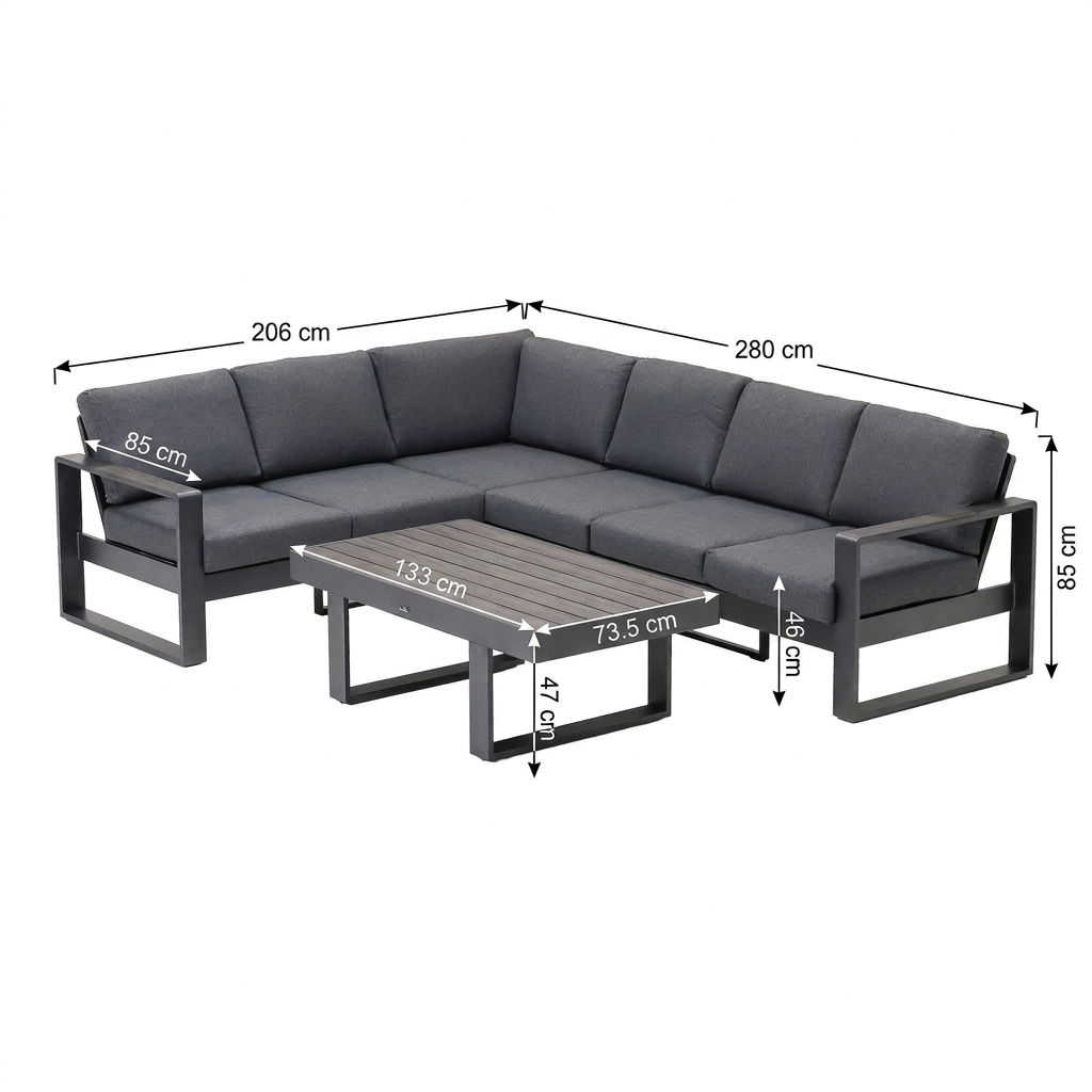 Loungeset Malviza - Antraciet - 6-zits